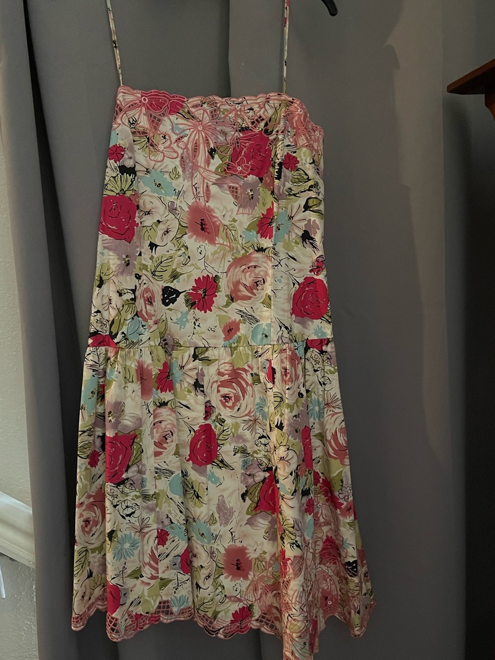 Vintage 90s Nicole Miller Floral Slip Dress, Diagonal Hem, Size 10, Lined